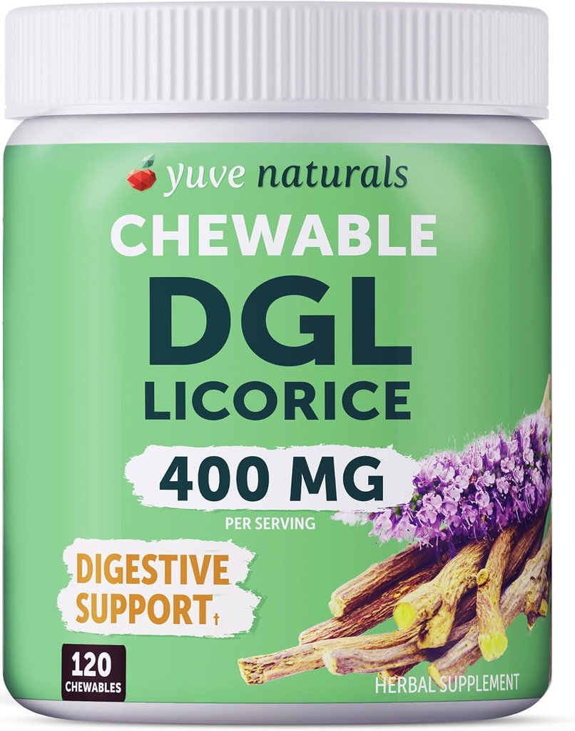 Chewable Ultra- Pure DGL Licorice Tablets 4000 mg - Mave, Gut & Intestinal Relief - Natural Acid Reflux Formel - 10: 1 Deglycyrrhizated Licorice Root Extract - 120 Chewables