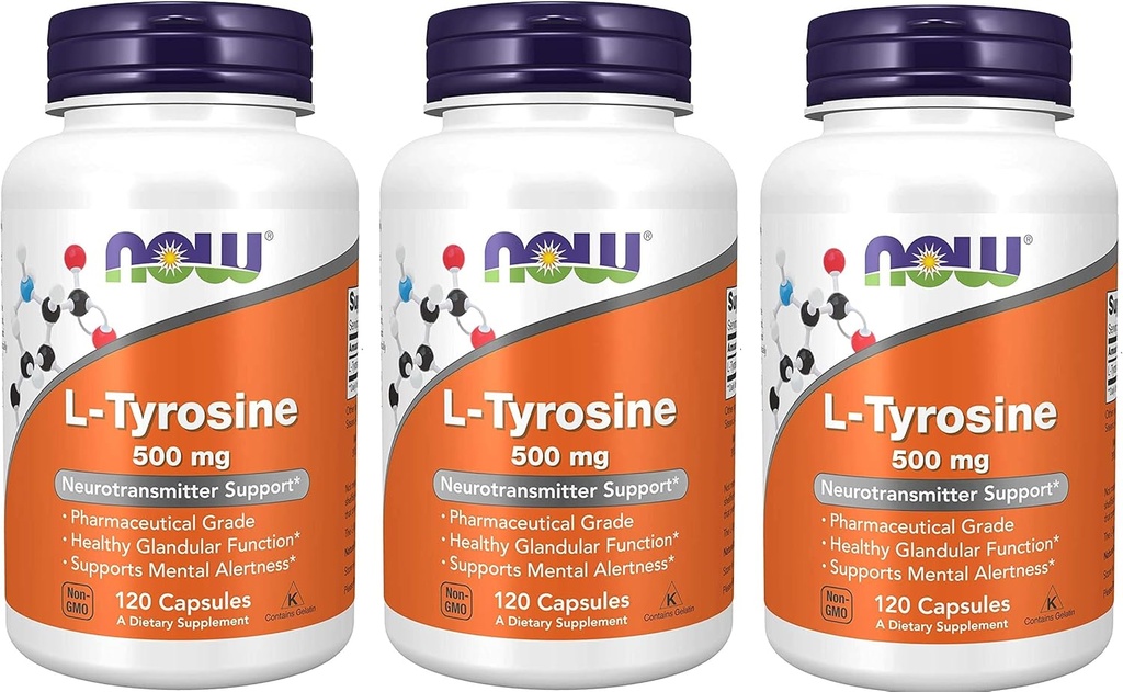 NOW Foods - L-Tyrosine 500 mg 120 caps (Pack of 3)