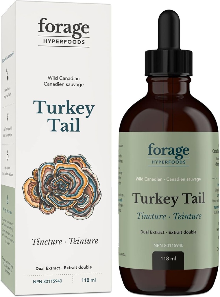 Fodring Hyperfood- Original Canadian Wild Turkey Tail Mushroom Superfood Liquid Supplement Extract Tinktur, Vegan, Non- GMO, immunsystem og Gut Health Support, 118ML