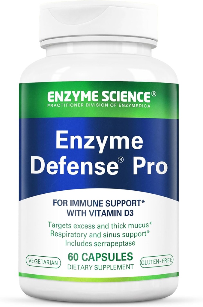 Enzyme Science Enzyme Defense Pro, 60 Capsules- Immunity Support - Formuleret med vitamin D3, L- Lysin, Calcium, og Protease- Enzyme fordøjelsesstøtte -immunsystem