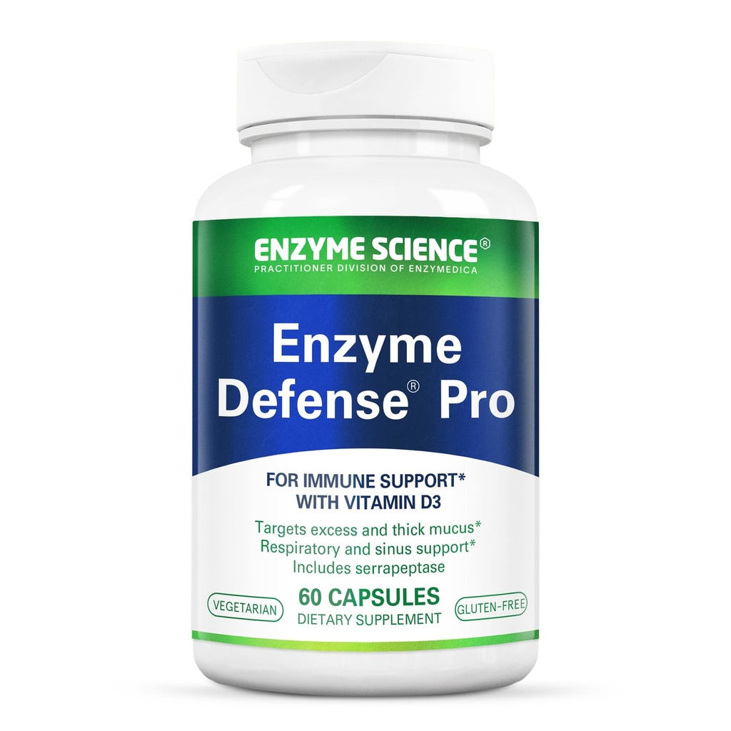 Enzyme Science Enzyme Defense Pro, 60 Capsules- Immunity Support - Formuleret med vitamin D3, L- Lysin, Calcium, og Protease- Enzyme fordøjelsesstøtte -immunsystem