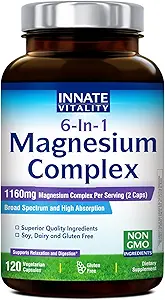 Innate Vitality Magnesium Complex 6-in-1, 1160mg Per Serving, Rest & Digestion, Magnesium Glycinate & Citrate, High Absorption, 120 Vegan Capsules