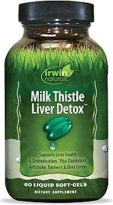 Irwin Naturals Milk Thistle Lever Detox - 60 flydende bløddele - understøtter leversundhed med Mælkebøtte, Artiskok, Gurkemeje & Grøn Beet Root