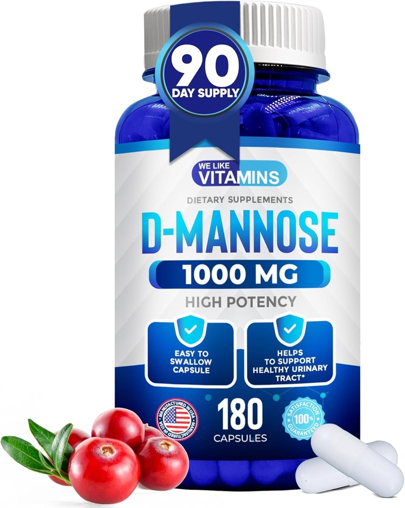 Vi kan lide Vitaminer D- Mannose 1000mg kapsler - 180 Let at synke Veggie kapsler - Cranberry D Mannose supplement Hjælper Support Bstige og Urinary Tract sundhed