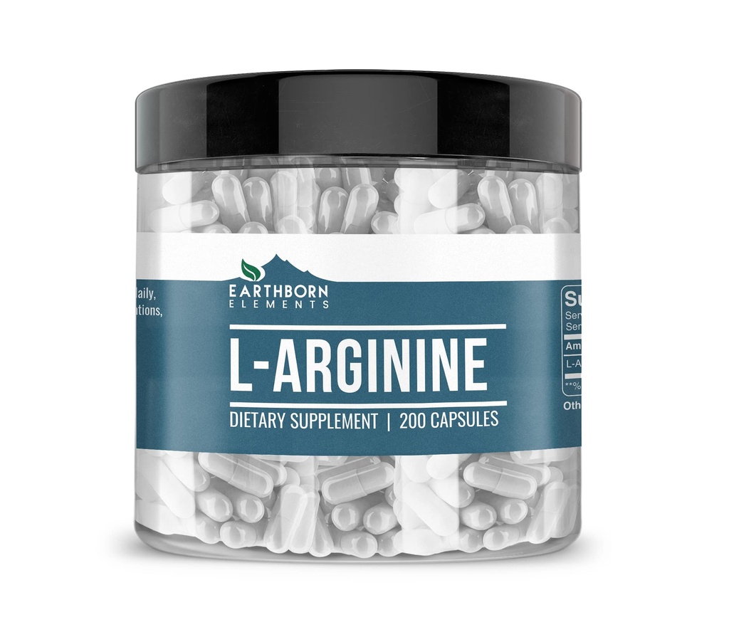 Earthborn Elements L- Arginin Pure & Ufortyndet, Ingen tilsætningsstoffer (200 kapsler)