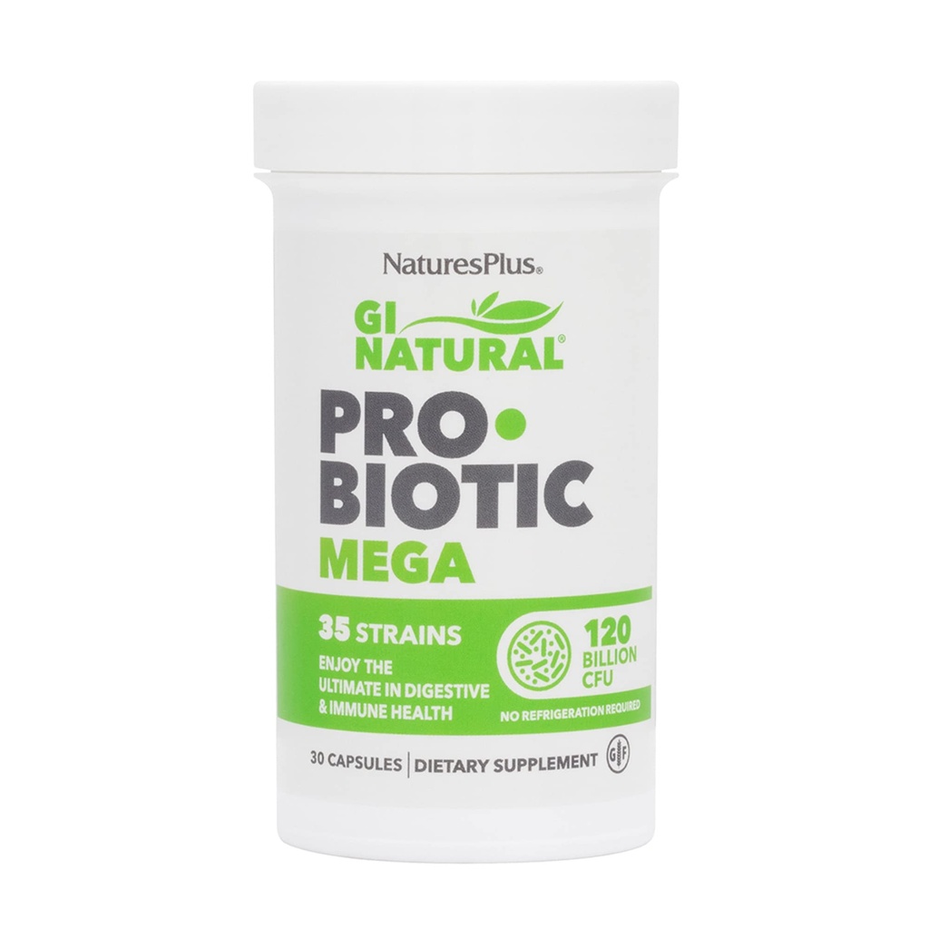 NaturesPlus GI Natural Probiotic Mega - 30 kapsler - fordøjelse og immunforsvar - Gluten Free - 30 Servere