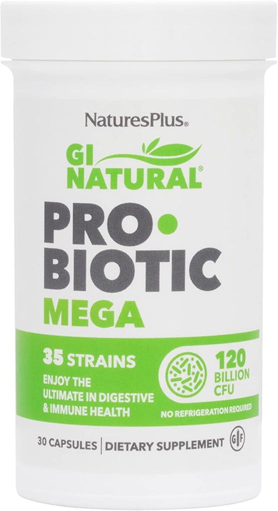 NaturesPlus GI Natural Probiotic Mega - 30 kapsler - fordøjelsessygdomme og immunforsvar - Gluten Free - 30 Servere