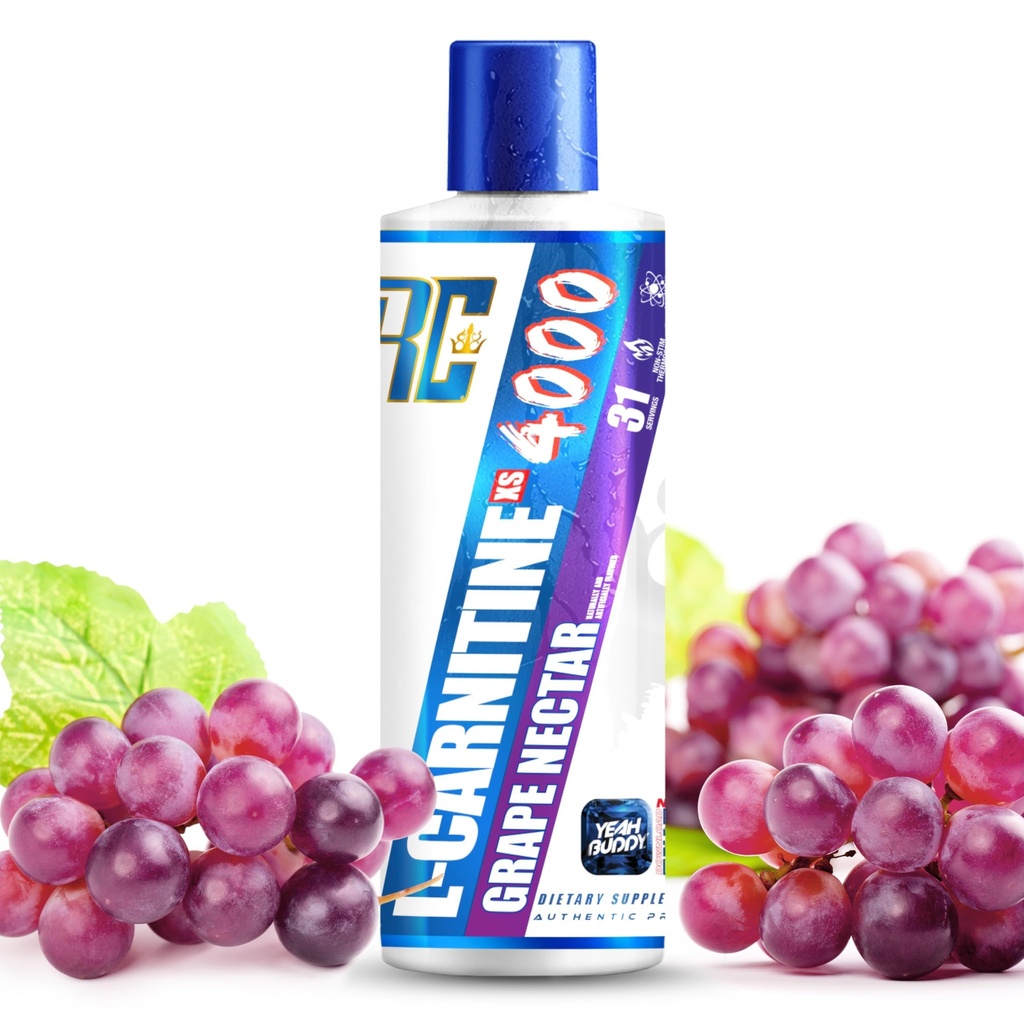 Ronnie Coleman Signature Series L Carnitin XS 4000 Liquid, Stimulant Free, Sugar Free, Zero Carbs, Lean Muscle Strength Support for Mænd & Kvinder, 16 Oz (16 oz, Grape Nectar (4000))