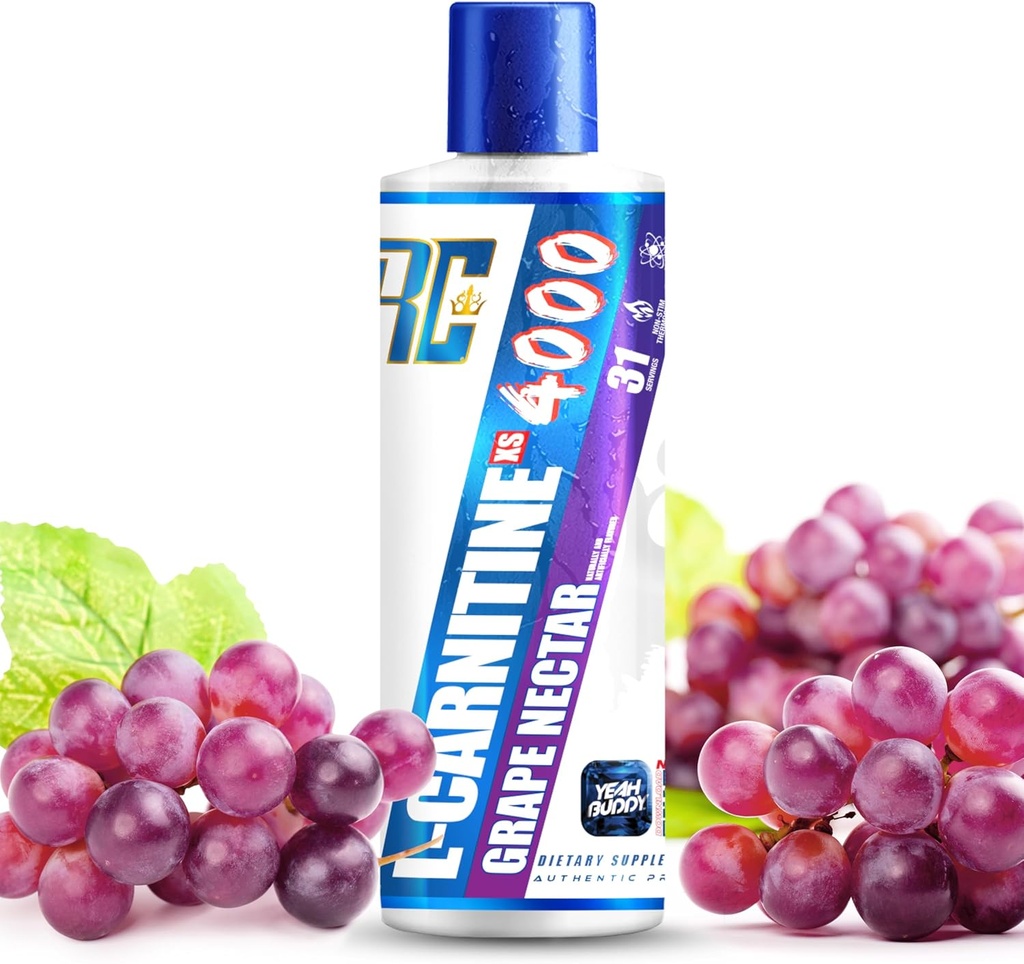 Ronnie Coleman Signature Series L Carnitin XS 4000 Liquid, Stimulant Free, Sugar Free, Zero Carbs, Lean Muscle Strength Support for Mænd & Kvinder, 16 Oz (16 oz, Grape Nectar (4000))