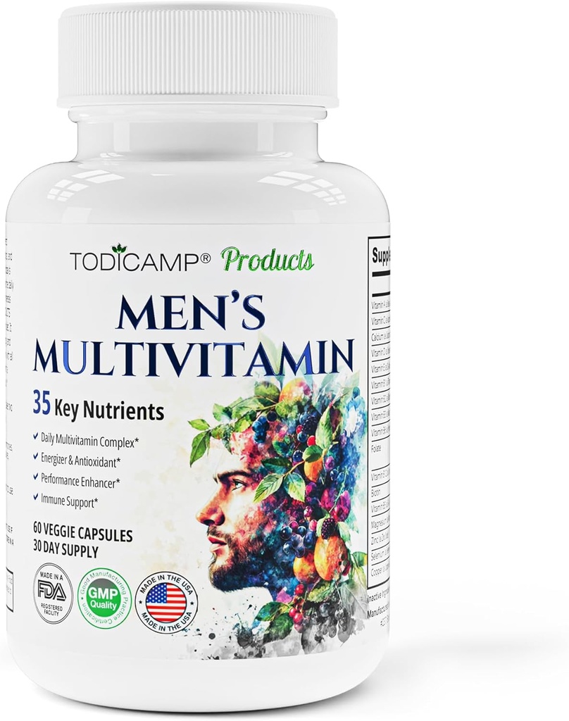 Mænds Multivitamin & Mineral Complex med Plant- baserede ekstrakter - Multivitamin til mænd forbedrer den samlede sundhed, Antioxidant & Natural Body Support - 60 kapsler - 30 dages forsyning