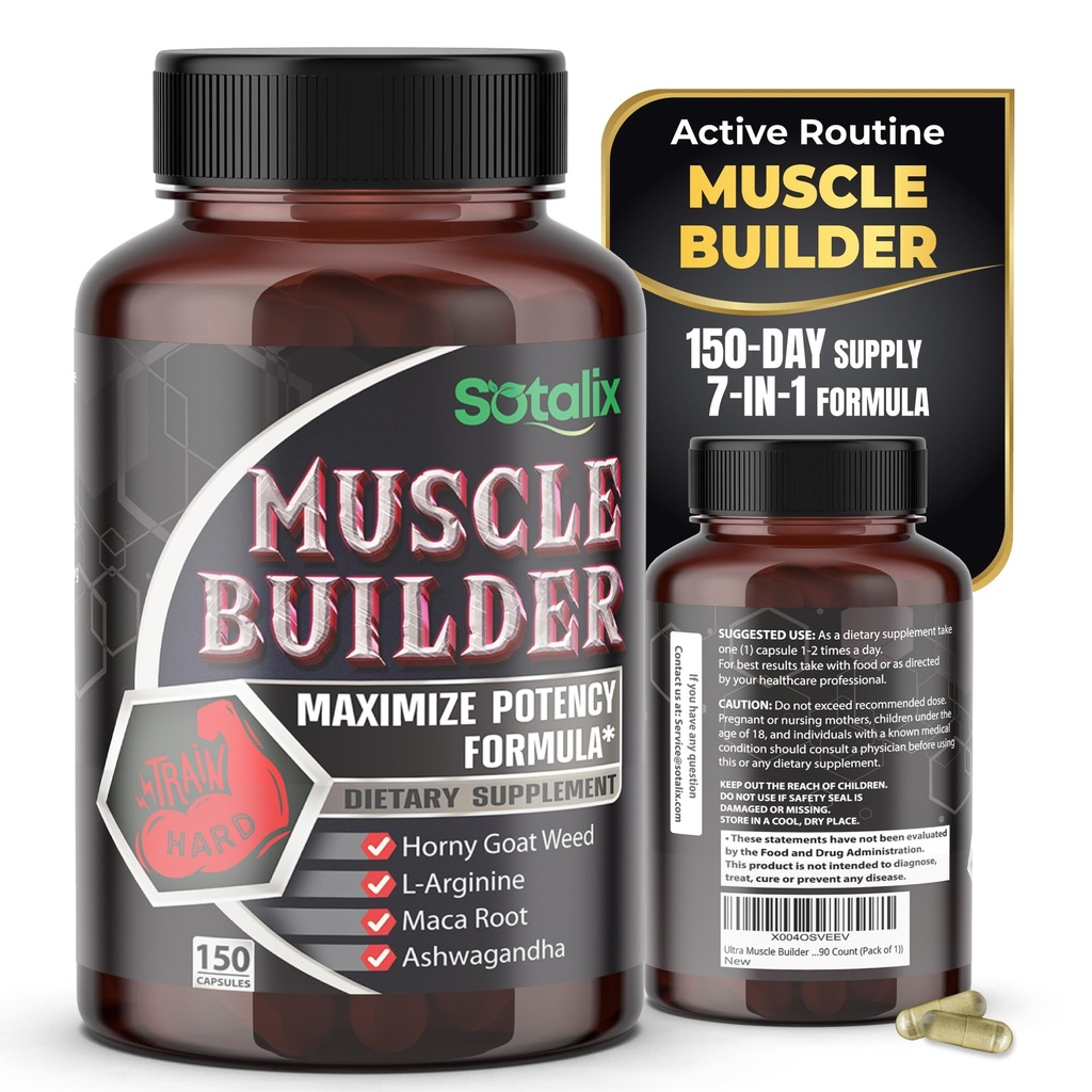 Ultra Muscle Builder tillæg med L- Arginin & Tribulus - Sportstræning support - 150 kapsler (150- Day Supply)