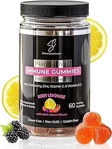Immun Gummies - Sambucus Elderberry - Vitamin C & D - Zink - Gem dine syge dage - Børn og voksne - Sikker alder 4 & op - Nano kolloid sølv - Gluten & Gelatine Gratis Non- GMO - Berry Lemonade - 60 Greve