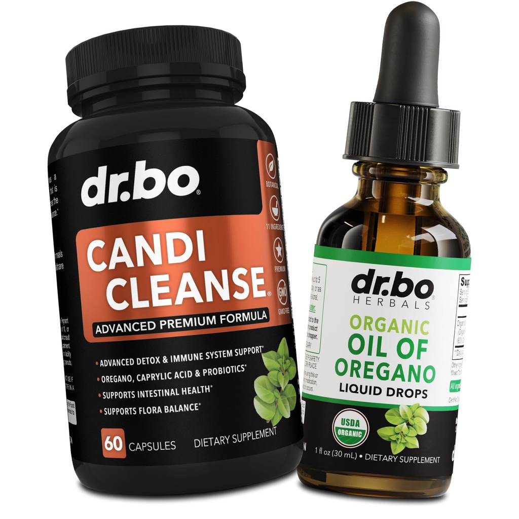 Candi Cleanse & Oregano Oil Drops - Extra Strength Probiotic Complex Cleanser & Organic Liquid - Natural Oral Herbal Captain Capsules & Oil of Oregano Drops Tincture Extract