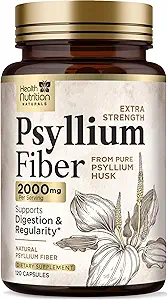 Psyllium Husk Kapsler 1500 mg - Natural Fiber Supplement Pills, Daglig fordøjelse, Colon Health, & Regularity Support, Plant Based Psyllium Husks Powder Caps, Vegan, Non- GMO - 120 Veggie Kapsler