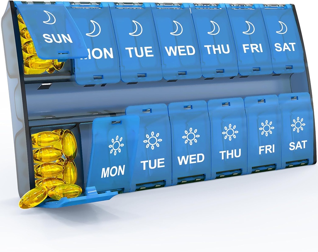 XL Stor Ugentlig Pill Organizer 2 gange om dagen, Hænget Lids Daily Vitamin Pill Box Holder Am Pm, Big Pill Container 7 dag, Medicin Organizer to gange om dagen, Medicin Organizer til supplement