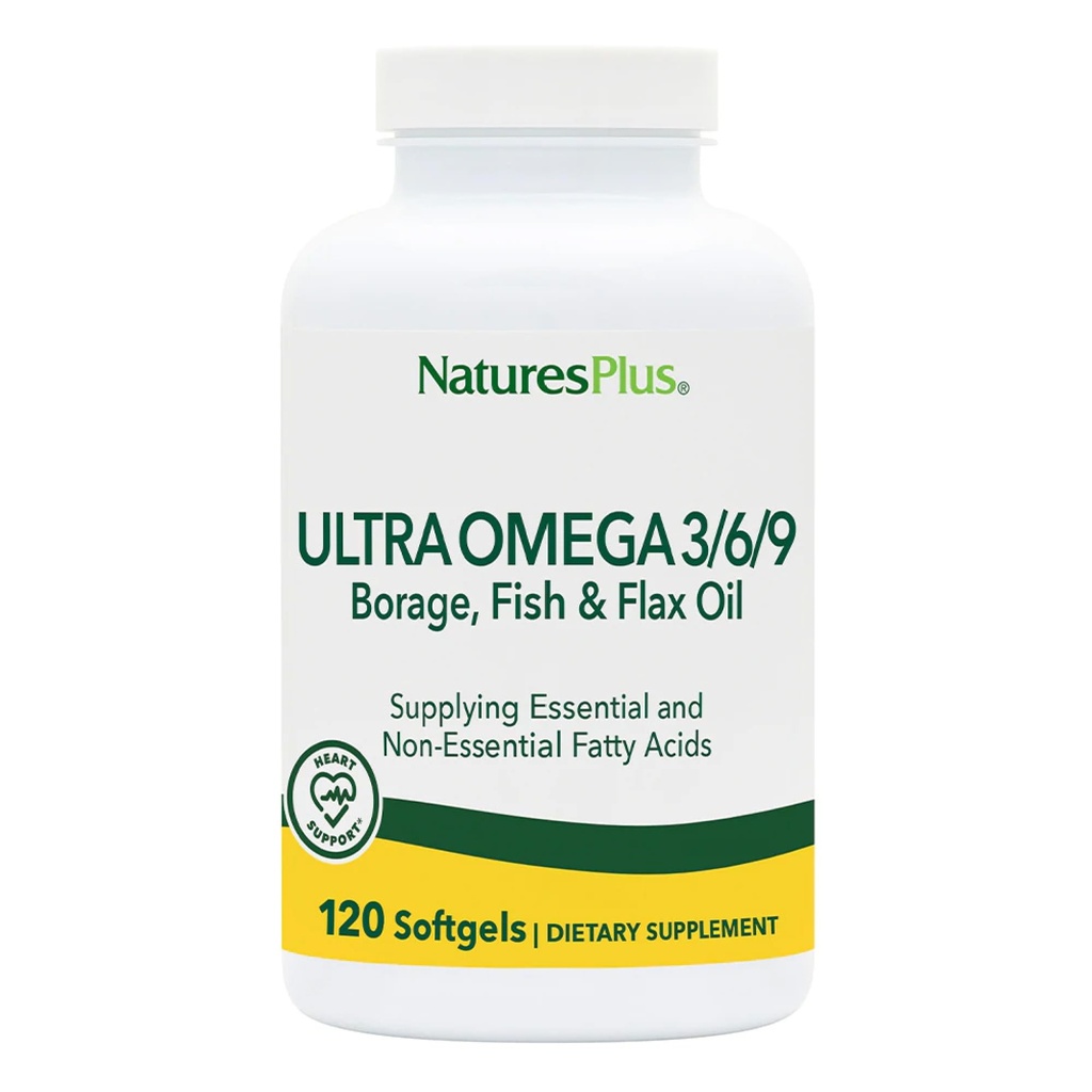 Nature Plus Ultra Omega 3 6 9 - 1200 mg, 120 Softgels - Borage Oil, Fish Oil, Hør Oil Supplement - Gluten- Free - 120 Servere