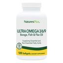 Nature Plus Ultra Omega 3 6 9 - 1200 mg, 120 Softgels - Borage Oil, Fish Oil, Hør Oil Supplement - Gluten- Free - 120 Servere