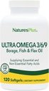 Nature Plus Ultra Omega 3 6 9 - 1200 mg, 120 Softgels - Borage Oil, Fish Oil, Hør Oil Supplement - Gluten- Free - 120 Servere