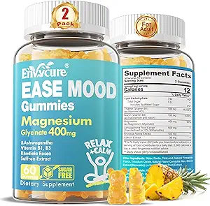 Sugar Free Magnesium Glycinate Gummies 400mg med Ashwagandha, B1, B3, Rhodiola Rosea & Safran til støtte hvile, Mood & Calm Magnesium Gummies for voksne, Chewable Magnesium Supplement, Vegan, 120Ct