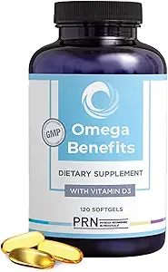PRN DE Omega 3 Supplement - 120 Softgels, 30- Day Supply - rTG Omega 3 Fedtsyrer med 1680mg EPA, 560mg DHA & D-vitamin til hud, fælles, hjerne, øje og hjerte sundhed