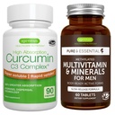 Multivitamin & Minerals for Men + High Absorption Curcumin C3 Complex, Vegan Bundle, Sustained Release Advanced Multivitamin + 300% Greater Absorption Curcuminoids with Rapid Uptake, by Igennus