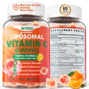 Liposomal Vitamin C 1000mg Gummies til voksne - C-vitamin Chewable 1500mg med 8mg Jern, Zink & Elderberry - immunstøtte, immunbooster supplement - for energi, Collagen Booster, 1Pack Sugar Free