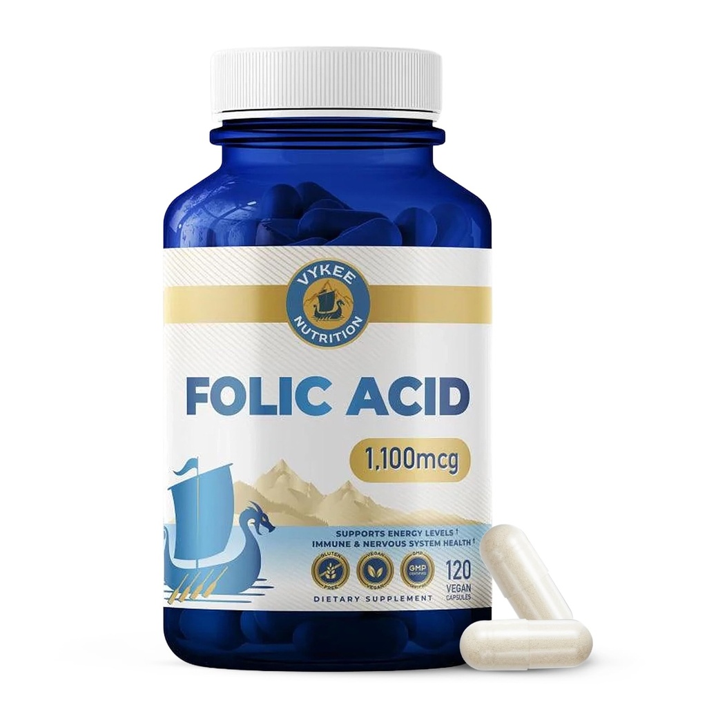 Folinsyre Supplement - Høj- potens Vitamin B9 1,870mg DFE Folate, 1,100mg Folinsyre