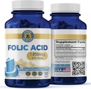 Folinsyre Supplement - Høj- potens Vitamin B9 1,870mg DFE Folate, 1,100mg Folinsyre