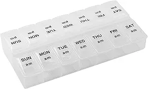 Apex Twice- A- Day Economy Weekly Pill Organizer, Weekly Pill Organizer, 2 gange om dagen, Easy- Open, See- through Lids, Organize Medication eller Vitaminer ved AM, PM eller morgen og sengetid, Clear