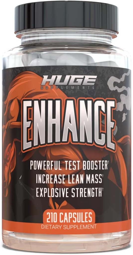 Huge Supplements Enhance - Natural Testosterone Booster for Men - Increase Strength, Size & Stamina - 240 Capsules