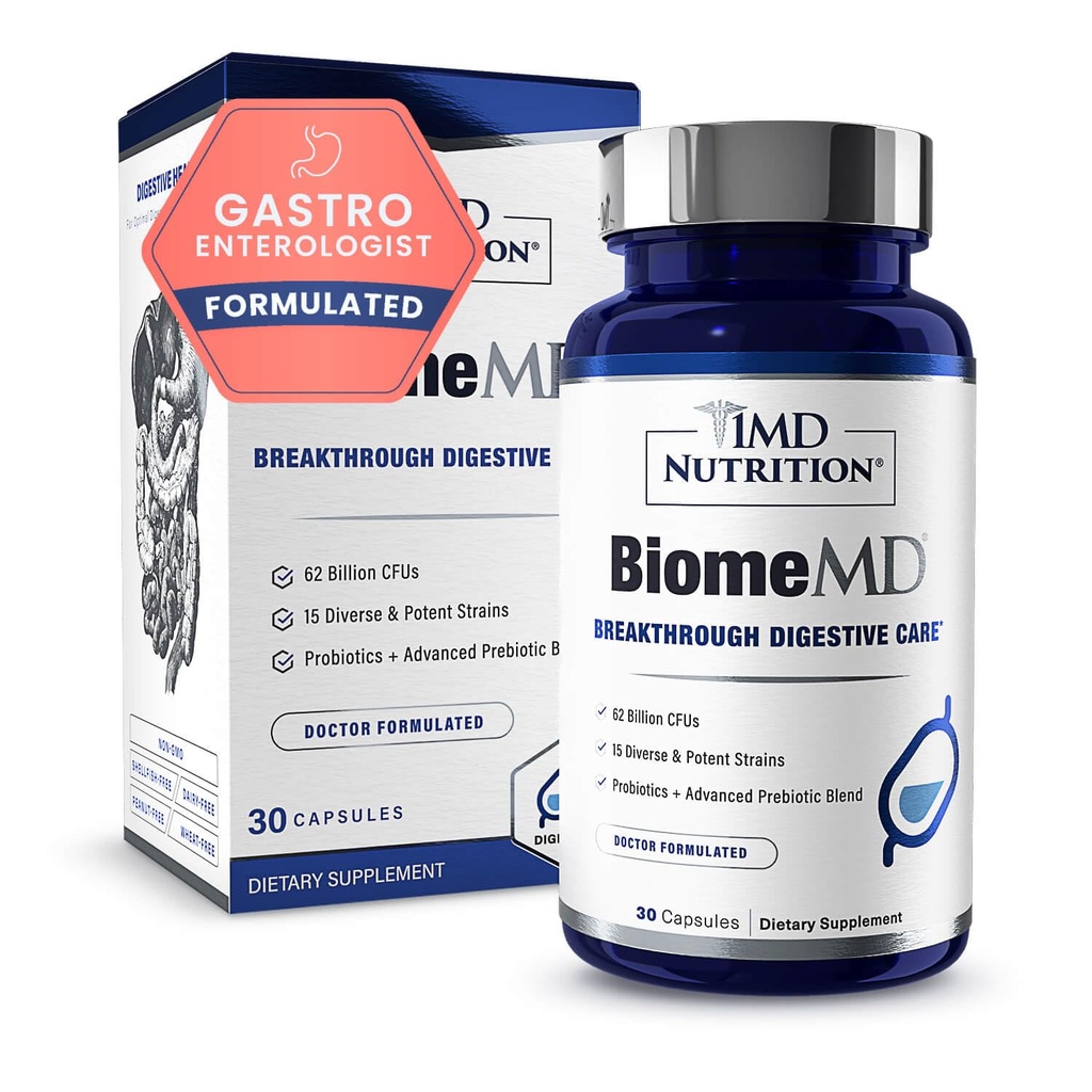 1MD Nutrition BiomeMD Probiotika Note 124; 62 Millioner CFU 'er, 15 Omfattende Strops - Pro & Prebiotics