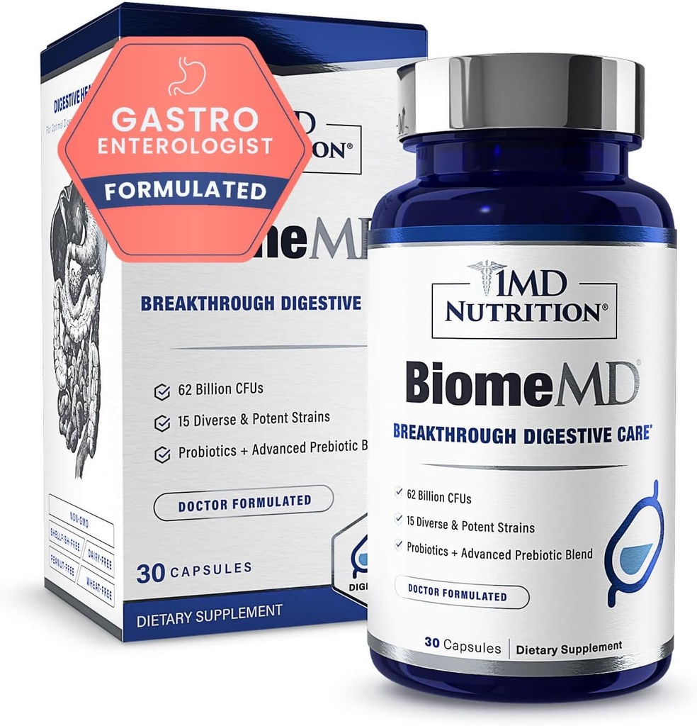 1MD Nutrition BiomeMD Probiotika Note 124; 62 Millioner CFU 'er, 15 Omfattende Strops - Pro & Prebiotics