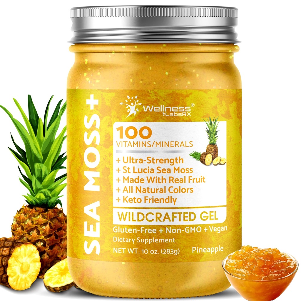WELLENess LALSRX Irish Sea Moss Gel Raw - Fremstillede Superfood Seamoss Gel - Ananas Arv, Vitamin og Mineral- Rich fra Pristine Caribbean Waters, Immun og fordøjelsessygdomme support - 10 oz.