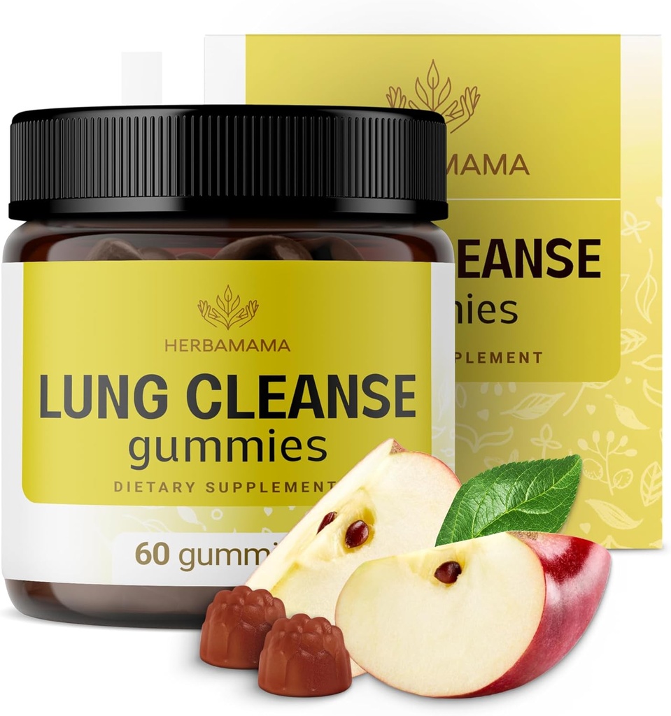 HERBAMAMA Lung Detox Gummies - Herbal Complex med champignon Blend for Lung Cleanse - Vegan, Non- GMO Respiratory Support Supplement - 60 pectin- baseret apple- smag tygge