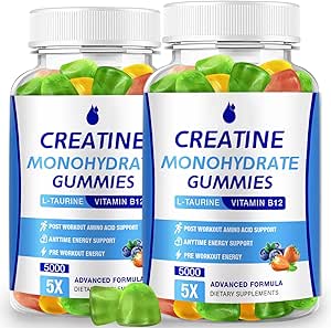 Creatin monohydrat Gummies 5000mg Creatin for kvinder & mænd 2 Pakker, Creatin monohydrat Chew for Boost Focus, Muskelstyrke, 5g Creatin monohydrat per servering, Sukker fri, Vegan