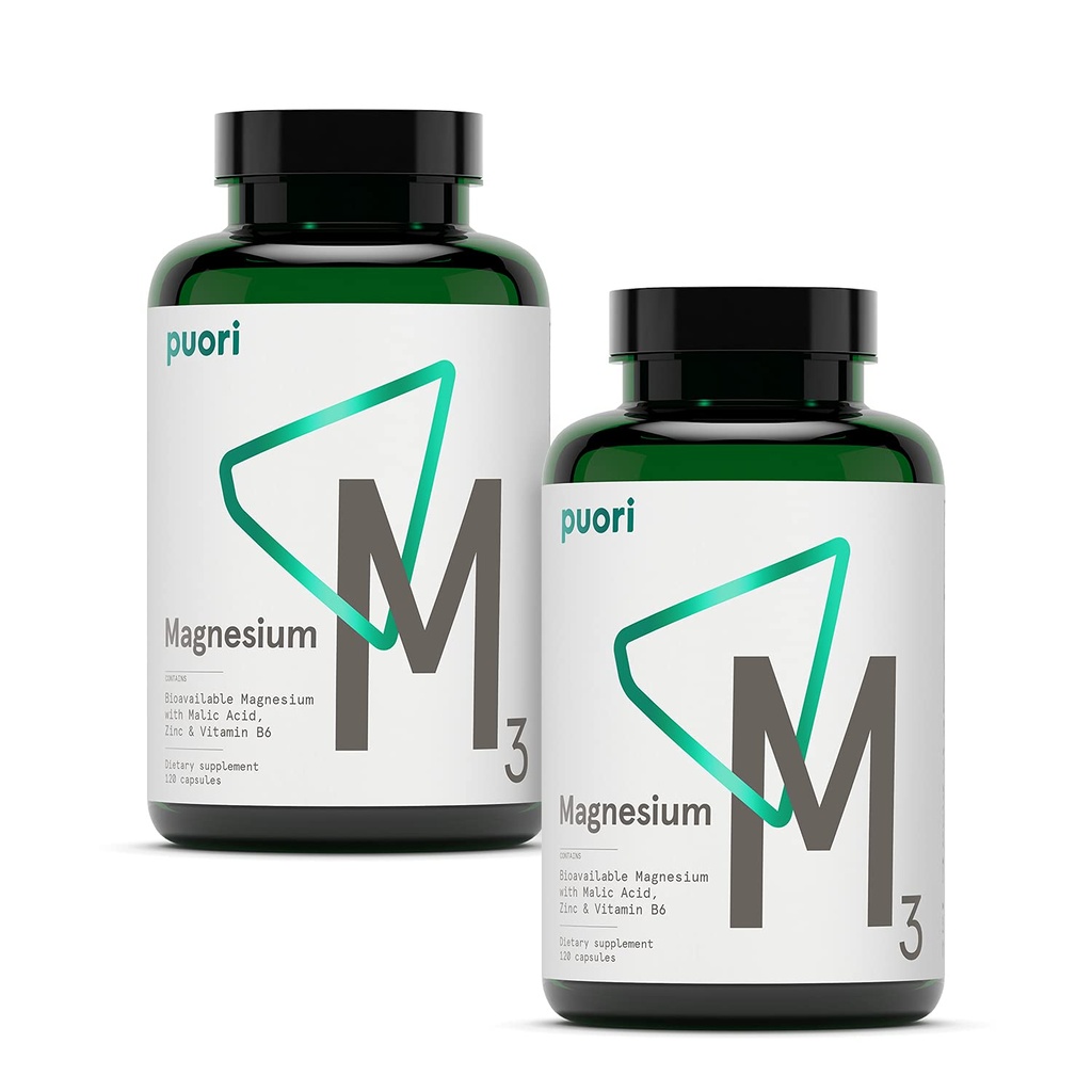 Puori Magnesium Complex Supplement - Høj Absorption Magnesium Taurinat & Gluconat, Zink, B6-vitamin & Malic Acid til søvnstøtte, immunforsvar & ben sundhed & muskel Inddrivelse - 240 Veganske kapsler
