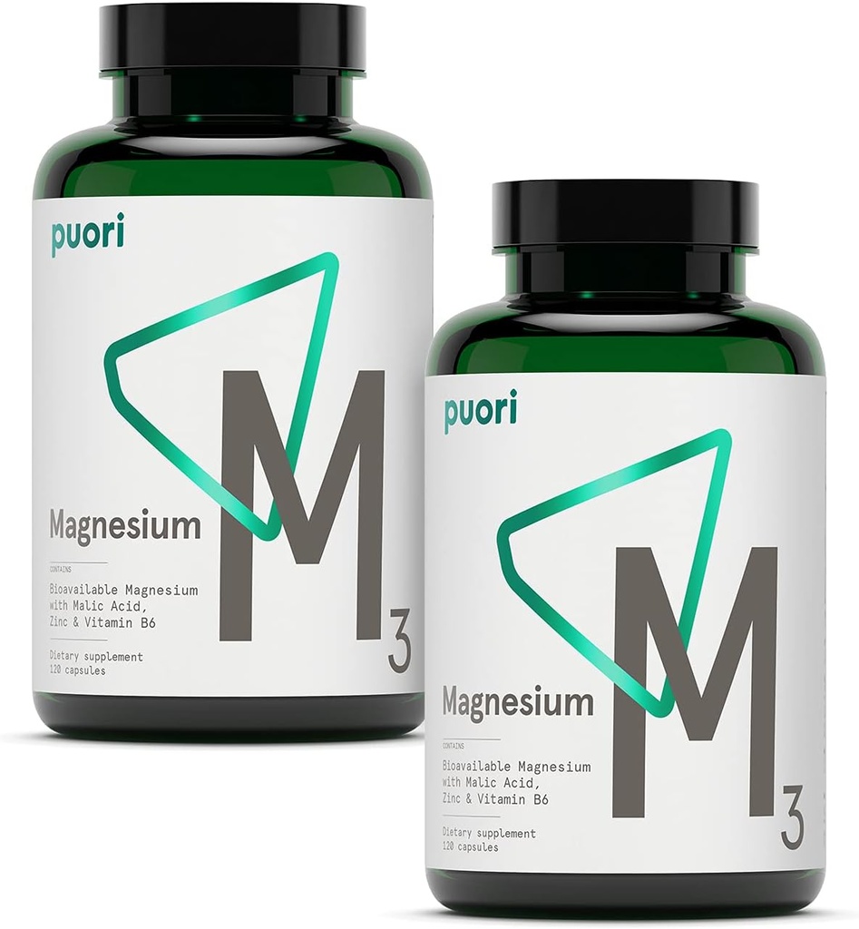 Puori Magnesium Complex Supplement - Høj Absorption Magnesium Taurinat & Gluconat, Zink, B6-vitamin & Malic Acid til søvnstøtte, immunforsvar & ben sundhed & muskel Inddrivelse - 240 Veganske kapsler