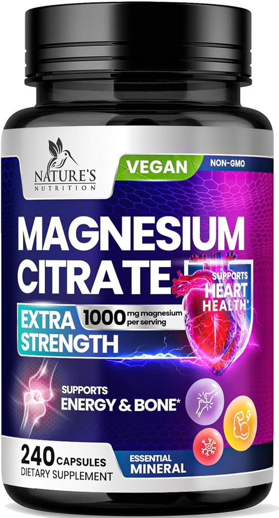 Magnesium Citrate Supplement Pills 1000mg - 3X Strength Magnesium Supplements for Bone, Muscle, Heart, Nature's Sleep Support for Men & Women, Vegan Mag Mineral, Non-GMO, Bottled in USA, 240 Capsules