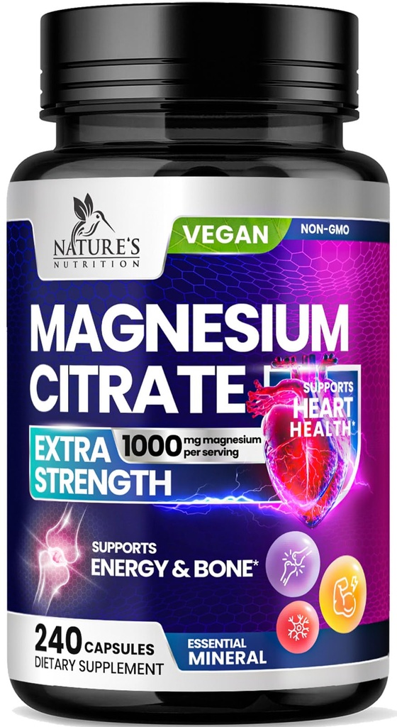 Magnesium Citrate supplement piller 1000mg - 3X styrke Magnesium kosttilskud til ben, muskel, hjerte, naturens søvn støtte til mænd og kvinder, Vegan Mag Mineral, non-GMO, flaske i USA, 240 kapsler