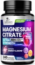 Magnesium Citrate supplement piller 1000mg - 3X styrke Magnesium kosttilskud til ben, muskel, hjerte, naturens søvn støtte til mænd og kvinder, Vegan Mag Mineral, non-GMO, flaske i USA, 240 kapsler