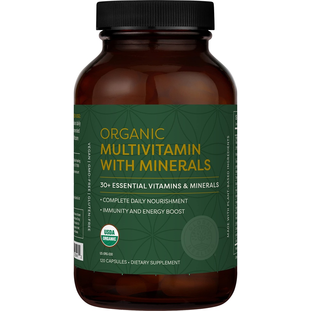 Global Healing Center - USDA Organic Multivitamin for kvinder & mænd - Vitamin Include A, C, D, & Mere for din samlede sundhed & wellness behov - Komplet daglige Multi Vitamin Nourisation (120 kapsler)