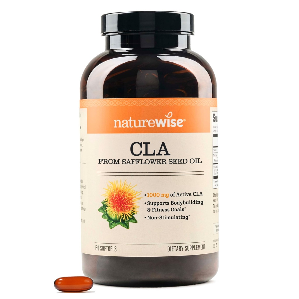 NatureWise CLA 1250 - Konjugeret linolsyre supplement til kvinder og mænd, ikke Stimulerende, understøtter sund vægt, Fitness Goals - non-GMO, Gluten Free - 180 Softgels [2-måned Supply]