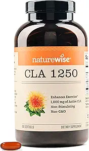 NatureWise CLA 1250 - Konjugeret linolsyre supplement til kvinder og mænd, ikke Stimulerende, understøtter sund vægt, Fitness Goals - non-GMO, Gluten Free - 180 Softgels [2-måned Supply]