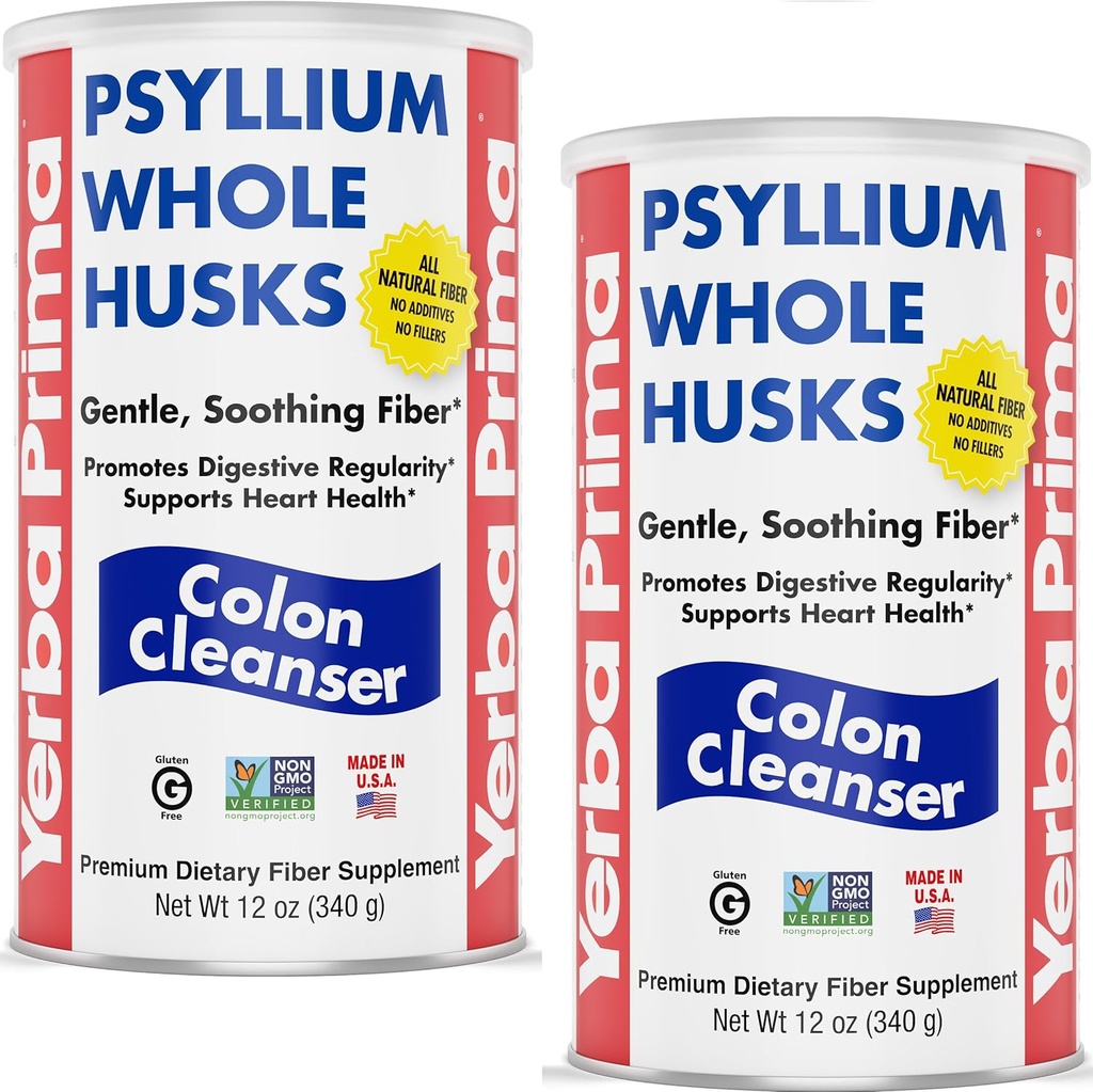 Yerba Prima Psyllium Hele husene, 12 oz (2 Pack) - Colon Cleanser, Gluten Free, Non-GMO, Lindrende Regularitet