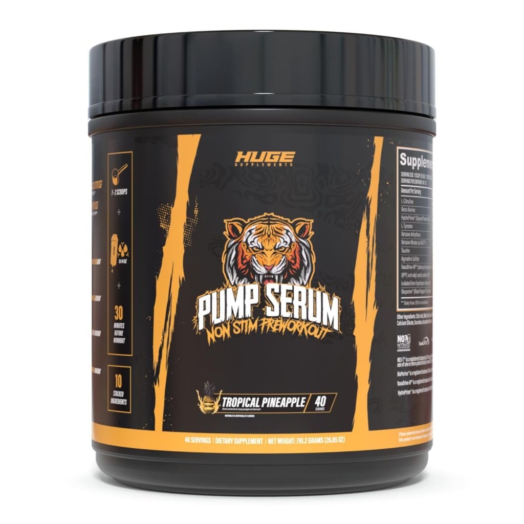 Kæmpe Kosttilskud Pump Serum, Stim Free Pre Workout og nitrogenoxid Booster til at øge fokus, Pumper, Fulness med ingen koffein, L-Citrullin, GlycerPump, L-Tyrosin, Nitrosigine (Tropical Pineapple)