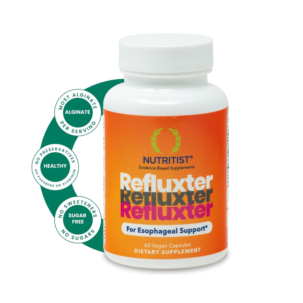 Refluxter Natriumalginat kapsler - Natursyre Reflux & GERD Relief supplement. Understøtter LPR, Silent Reflux, Heartburn, fordøjelsesbesvær. Alginatterapi. Alginato de sodio. 60 Veganske kapsler