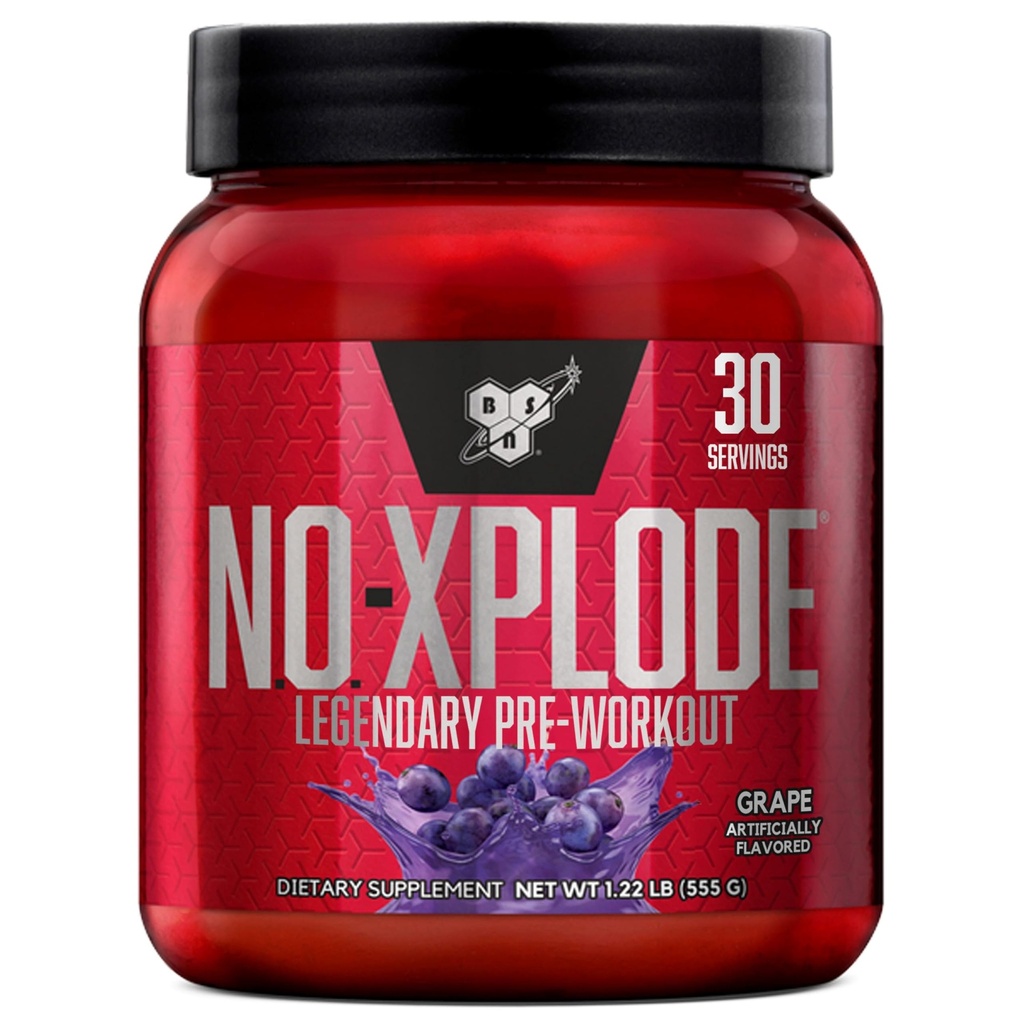 BSN N.O.-XPLODE Pre Workout Powder, Energisupplement for mænd og kvinder med Creatin og Beta- Alanine, Flavor: Grape, 30 Servere