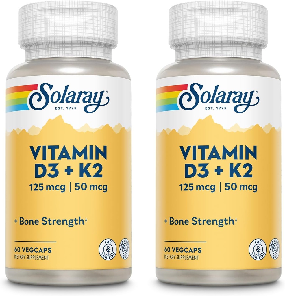 SOLARAY-vitamin D3 + K2, D & K Vitamin til Calcium Absorption og Støtte til sundt hjerte-kar-system & arterier, Non- GMO & ingen soja