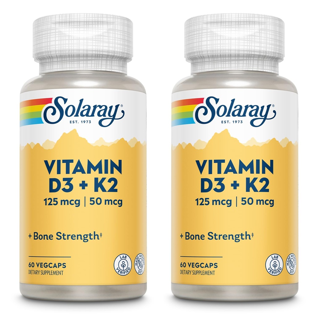 SOLARAY-vitamin D3 + K2, D & K Vitamin til Calcium Absorption og Støtte til sundt hjerte-kar-system & arterier, Non- GMO & ingen soja