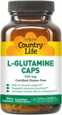Country Life L- Glutamin 500 mg med B6 - Understøtter Muscle Recovery, Endurance & Atletic Performance - Vegan, Gluten- Free, Kosher Aminosyre supplement - 100 kapsler